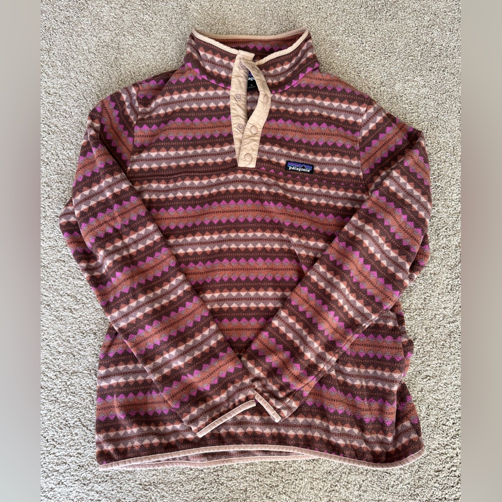 Patagonia Women's Micro-D Snap-T Fleece Pullover, Brown/Pink (Extra Large)